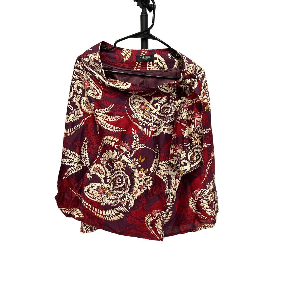 Talbots Womens Petite A-Line Red Cream Paisley Print Skirt Sz 6P